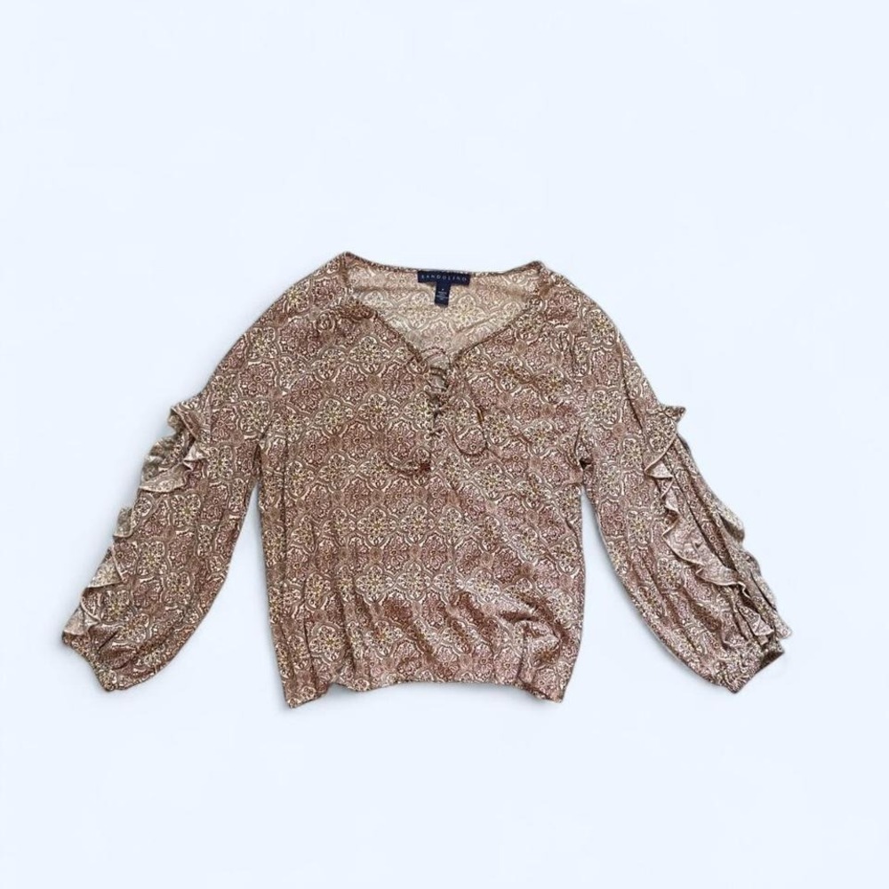 Brown boho ruffle sleeves blouse‎ paisley cotton size M by Bandolino